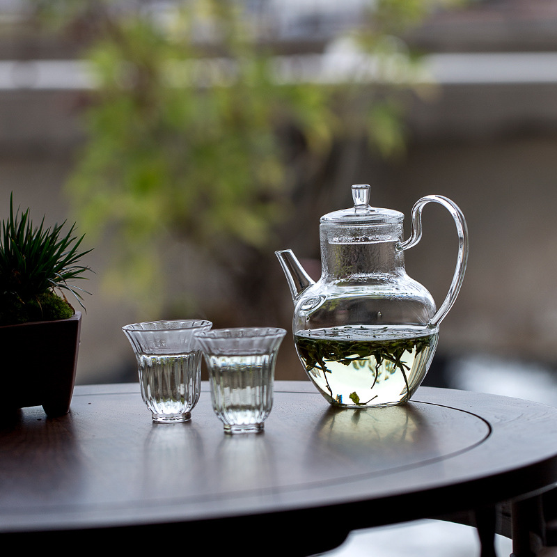 Ấm trà xanh thủy tinh giả Song, dụng cụ pha trà chịu nhiệt gia dụng, ấm trà hoa, ấm trà pha trà Borosilicat cao cỡ lớn, ấm đơn, Bộ Trà Hoa