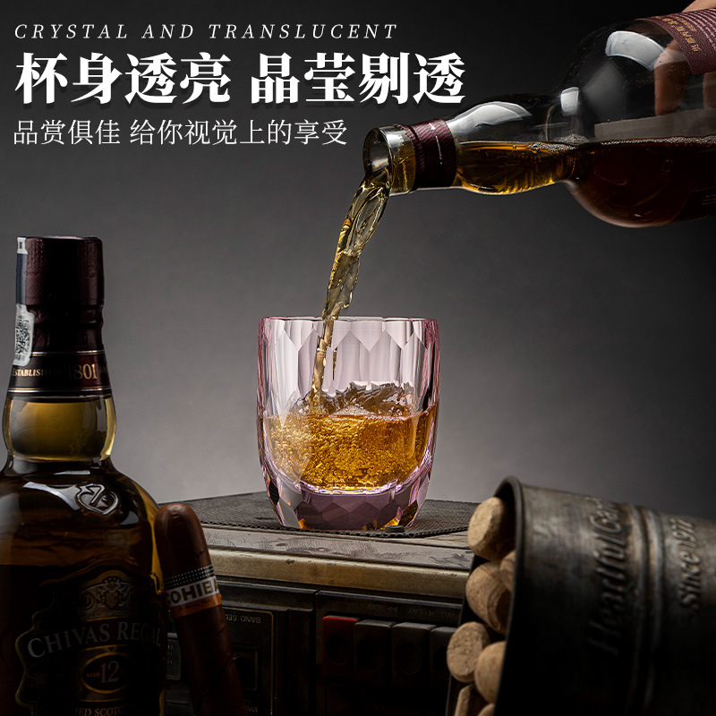 Nhà sản xuất bán buôn cốc nếm rượu Whisky kiểu Nhật thủy tinh pha lê cắt bằng tay Kim Cương Đá cốc rượu ngoại