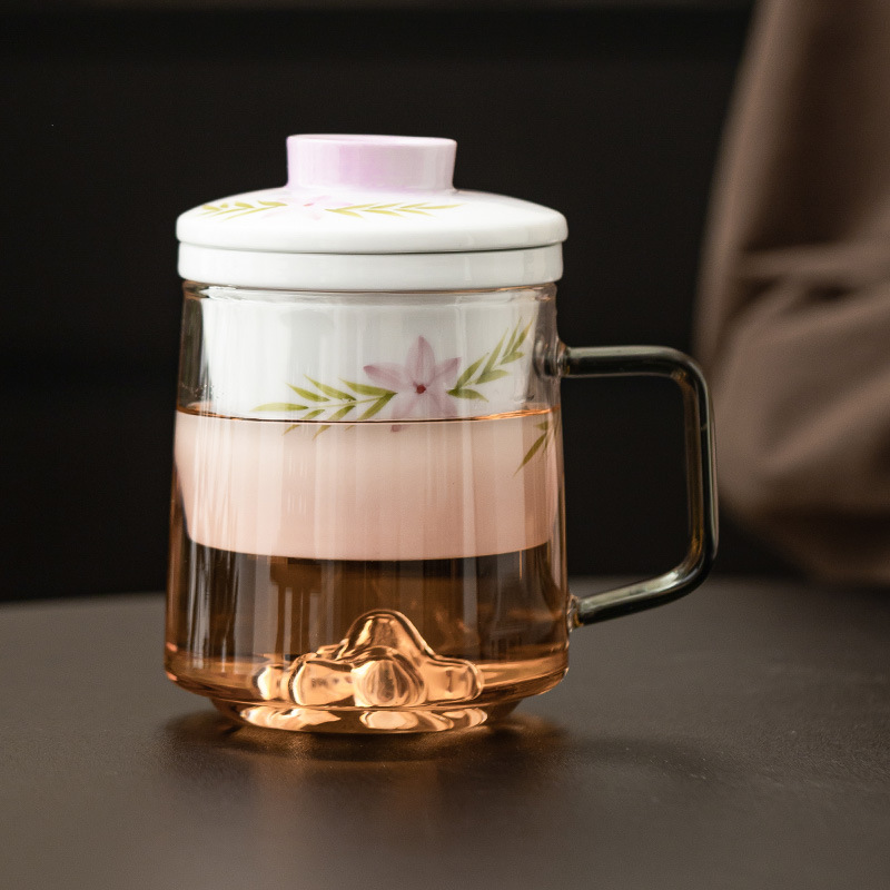 Cốc thủy tinh màu tím gradient cốc văn phòng mơ khóa mặt cốc pha trà tách trà cốc uống nước gia dụng gốm sứ