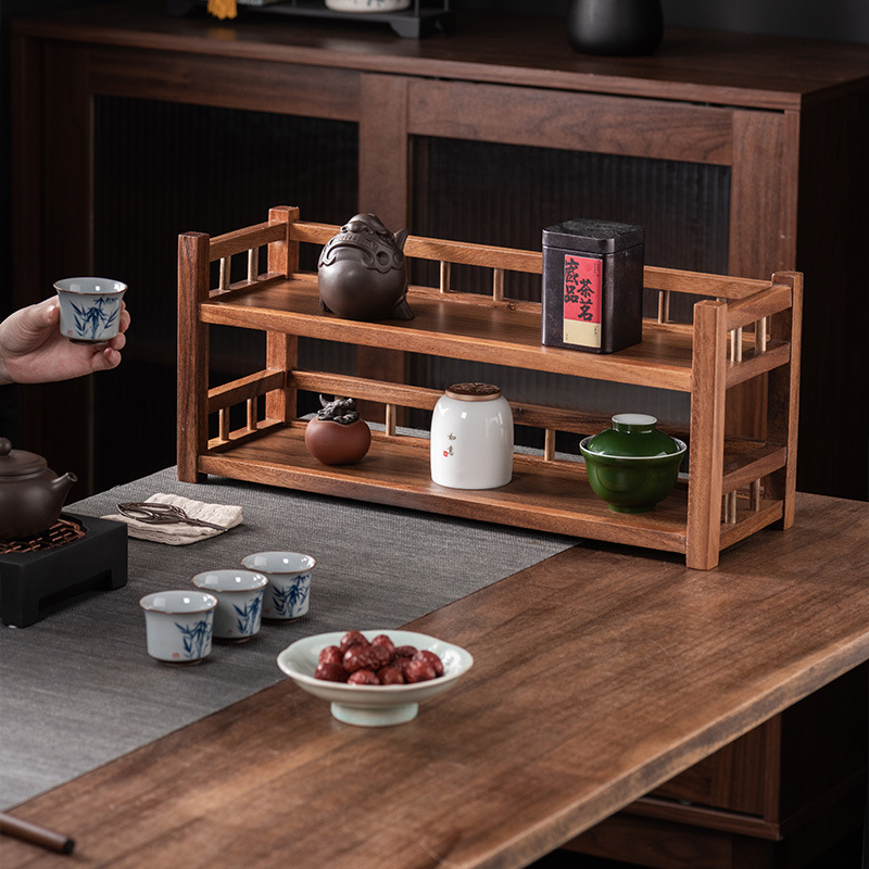 Giá để trà gỗ óc chó, bộ ấm trà kung fu, giá để đồ bằng đất sét tím, giá để tách trà, giá để đồ gia dụng kiểu Trung Quốc, để bàn nhỏ.
