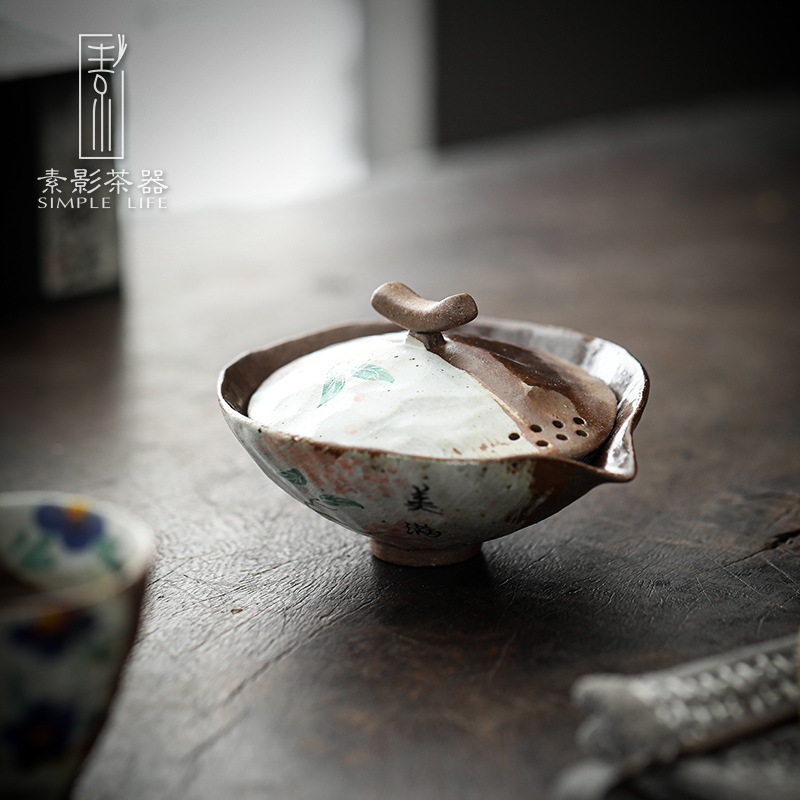 Tô Ying vẽ tay bát đựng bùn đá cũ ấm trà nắm tay gốm thô kiểu Nhật bát trà Kung Fu đốt củi sáng tạo cổ điển