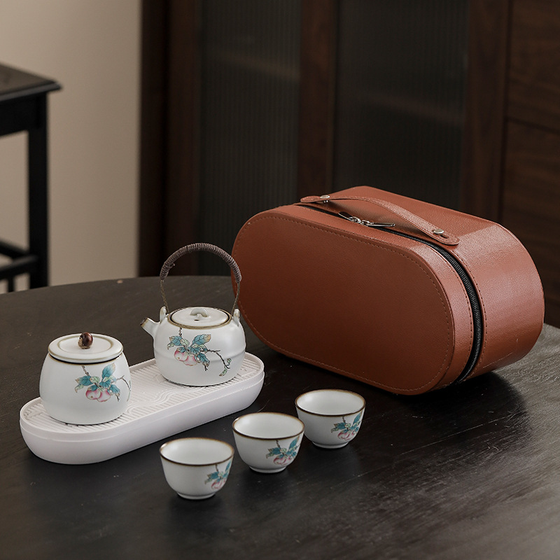 Bộ trà du lịch gốm sứ Bộ trà Kung Fu di động cắm trại ngoài trời một ấm ba cốc