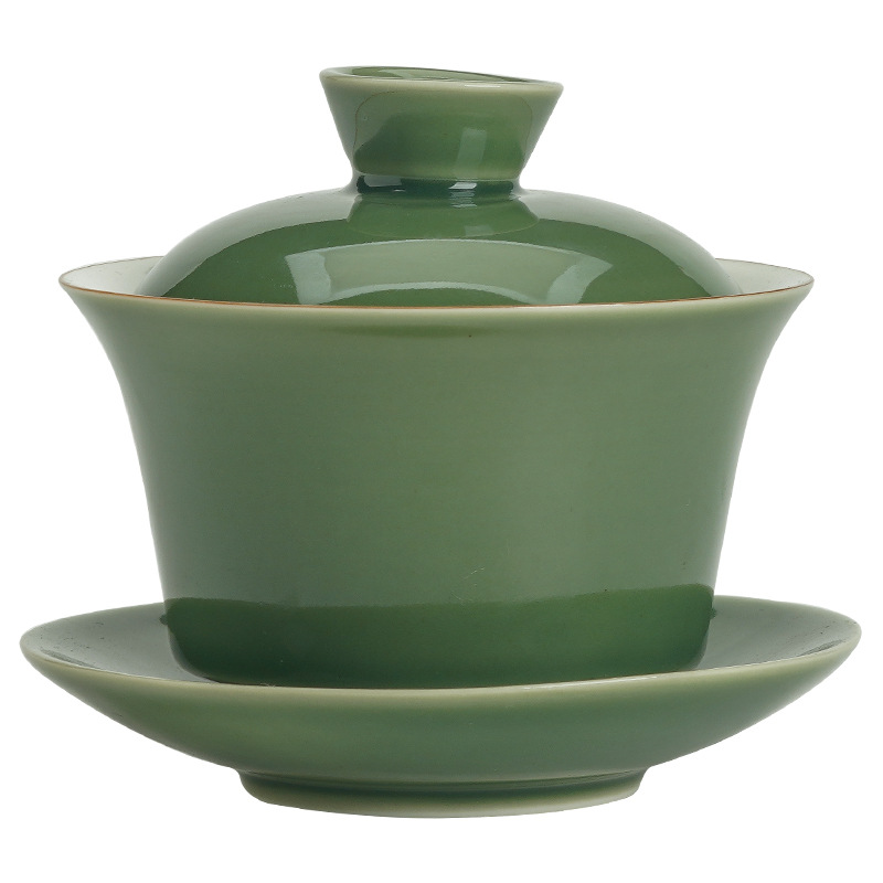 Bát Có Nắp 3 ngăn rộng tráng men xanh Bộ trà Kung Fu gốm đơn dùng trong gia dụng kiểu Nhật Bát pha trà cốc trà cỡ lớn