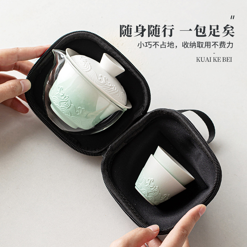 Bộ đồ uống trà một người xách tay sóng biển bộ đồ nhỏ du lịch nữ có nắp bát một ấm hai cốc Bộ đồ pha trà ngoài trời cốc khách nhanh