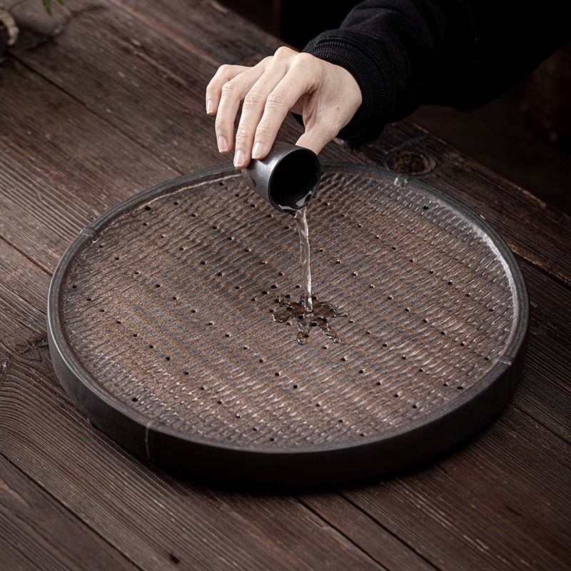 Khay trà Fengdeng ngũ cốc tráng men mạ vàng kiểu Nhật, khay trà gốm sứ cỡ lớn, Khay trà, khay đựng nước và thoát nước, khay pha khô dùng kép