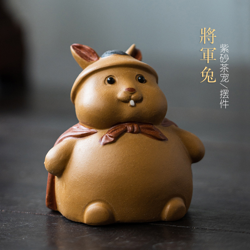 Bán buôn Nghi Hưng tử sa hoàng đạo thỏ trà thú cưng có thể giữ trà khay trà đồ trang trí bàn trà Phụ Kiện Bộ trà sáng tạo thỏ Tướng
