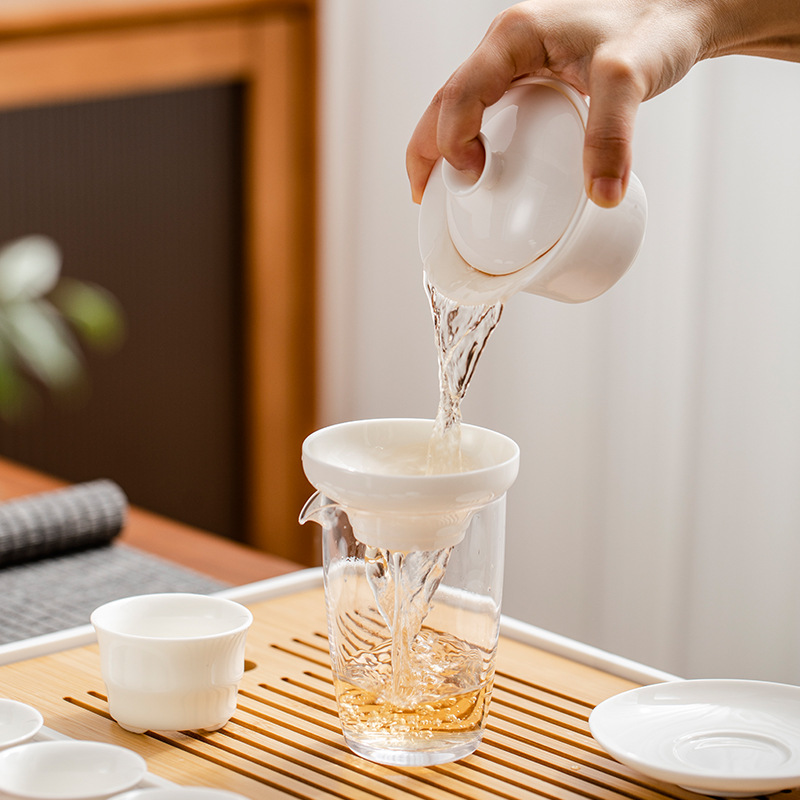 Bộ ấm trà sứ trắng ngọc bích Đức Hoa ấm trà gia dụng có nắp chén trà khay trà trọn bộ dụng cụ trà Kung Fu