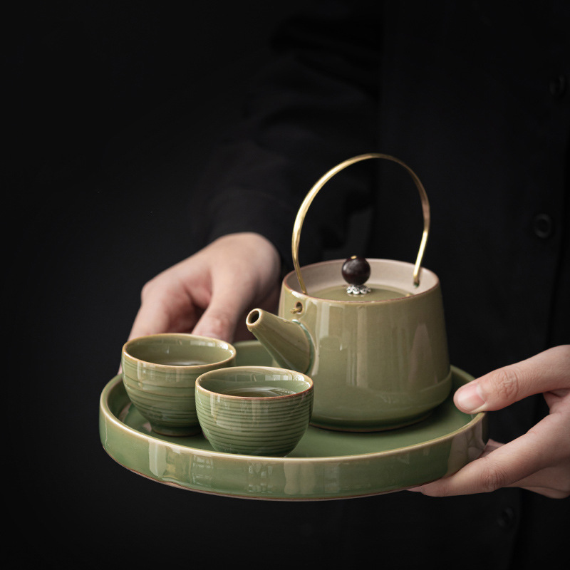 Bộ ấm trà Kung Fu gia dụng cao cấp, bộ ấm trà, dụng cụ pha trà cỡ nhỏ văn phòng phòng phòng khách, bộ trà khay trà một ấm hai chén