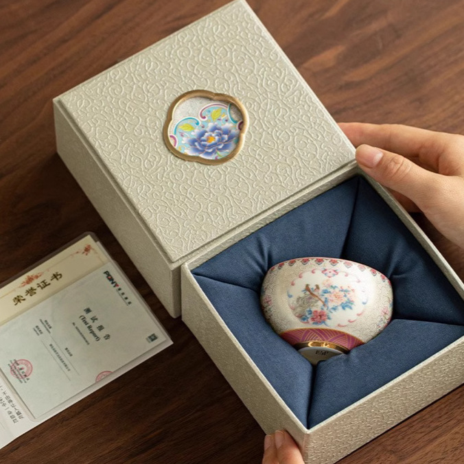 Cloisonné bạc đóng băng trên bánh, cốc La Hán, cốc chủ nhân gốm sứ, cốc trà đơn, bộ trà Kung Fu, hộp quà