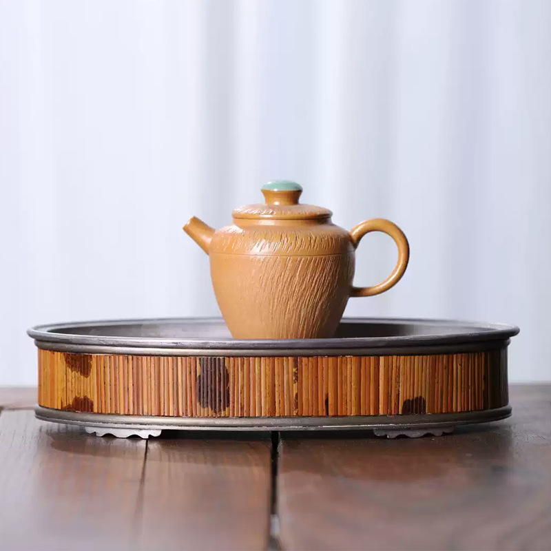 Ấm đun nước lưu trữ bằng tre Xiangfei, bọt khô, thuyền trà cổ cao cấp kiểu Đài Trung, ấm lưu trữ, đệm ấm, bàn trà cho một người