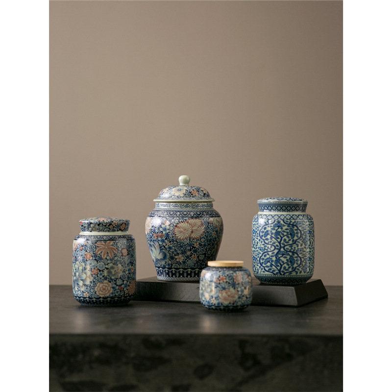 Lò nung gốm sứ trắng xanh gia dụng loại nhỏ Trung Quốc bình kín bình đựng trà bình đựng trà bình đựng trà cổ điển