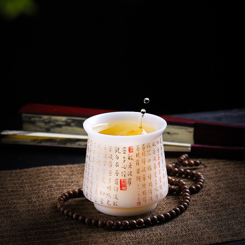 Cốc kinh tim bằng sứ ngọc bích nấu chay Đức Hoa cốc trà Trung Quốc cốc chủ nhân lớn 150ml cốc trà gốm sứ quà tặng