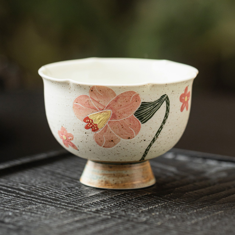 Cốc chủ nhân cao cấp, cốc miệng hoa sừng được chạm khắc bằng bột, cốc trà Kung Fu, bộ trà nữ gốm sứ, cốc trà cỡ lớn