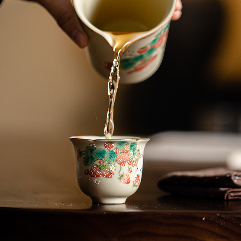 Cốc trà gốm sứ có thể mở bằng gạo màu vàng kiểu Trung Quốc, cốc miệng hoa, cốc Chủ Bộ trà Kung Fu, cốc trà, Cốc thơm