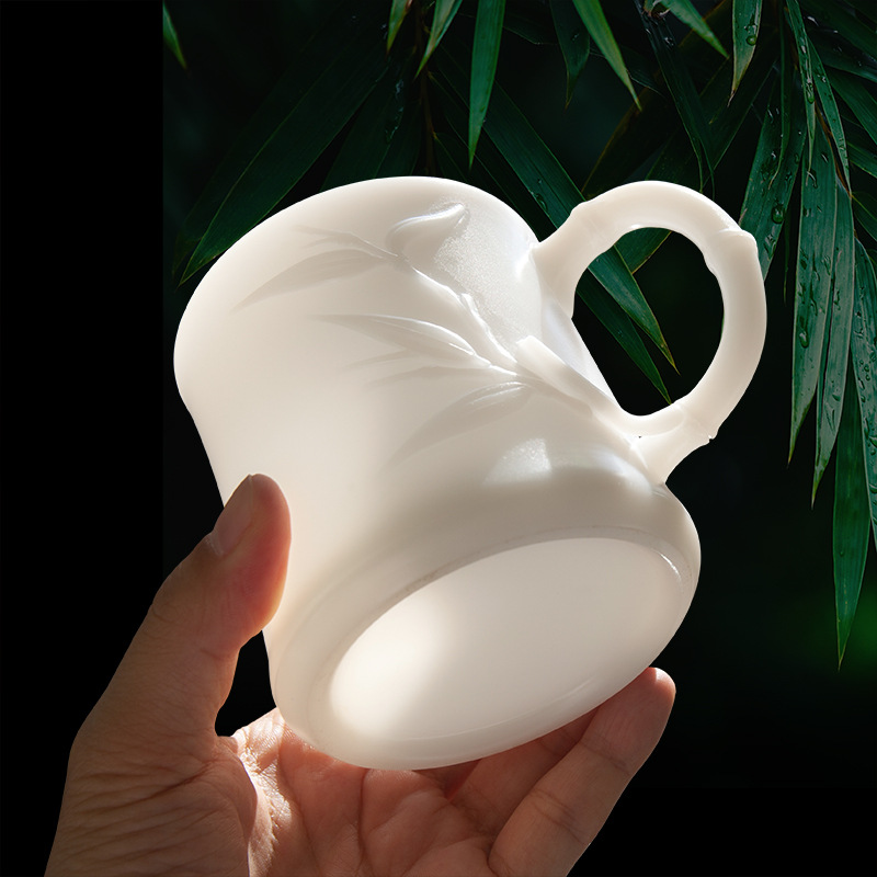 Ngọc cừu Ngọc Đức Hoa sứ trắng cốc văn phòng gốm sứ gia dụng cốc cá nhân có nắp cốc nước loại băng cao cấp Guo Zhibao