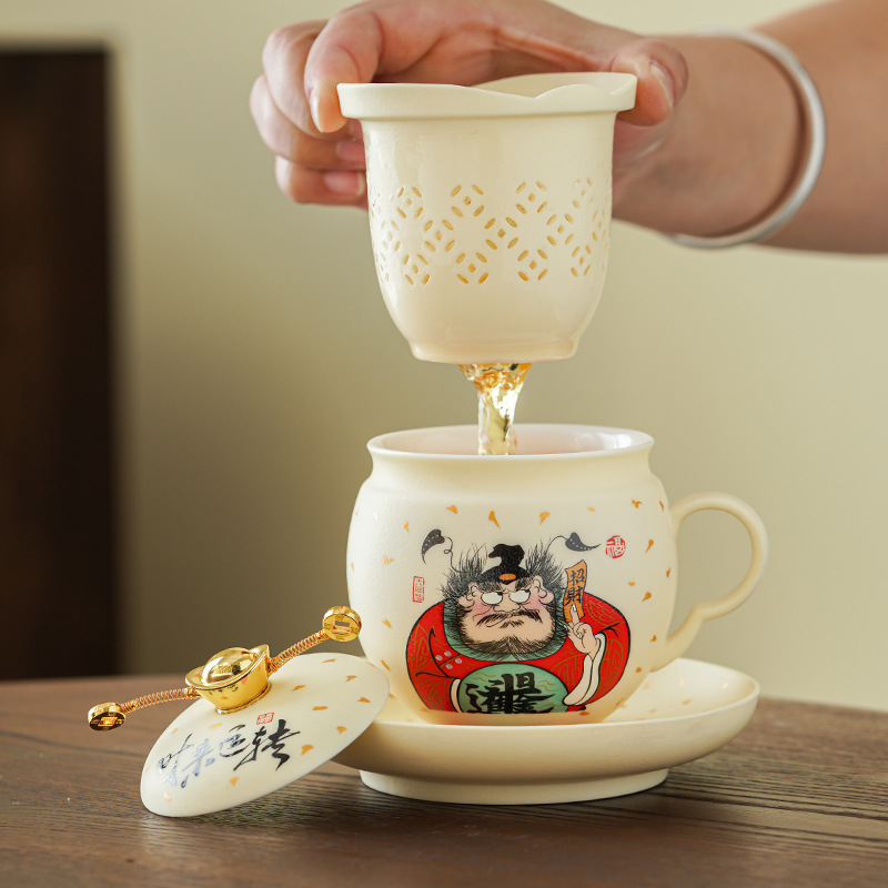 Cốc trà Zhongkui gốm sứ sáng tạo cốc có nắp cốc pha trà tách nước văn phòng gia dụng cốc pha trà chuyên dụng cá nhân