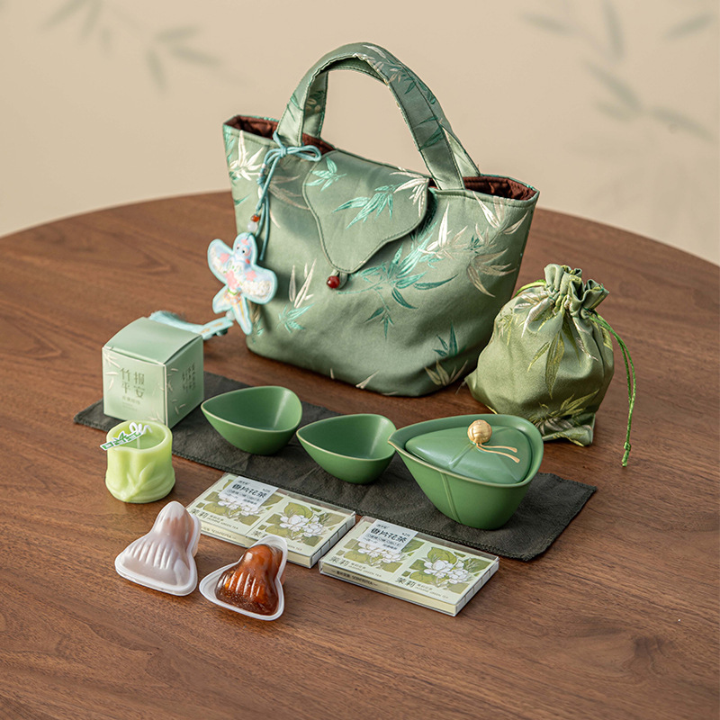 Lễ hội thuyền rồng Zongzi Quà tặng Bộ trà cầm tay Phong cách Trung Quốc Túi xách tay thêu tay cho bạn bè và nhân viên Quà tặng