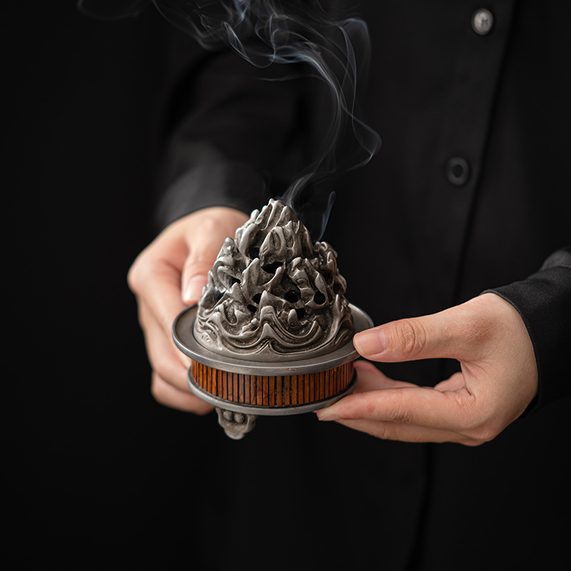 Guli Boshan Xiangfei tre cổ thiếc Lư Hương đĩa hương đế cắm hương Trầm Hương trong nhà Lư hương nhỏ phụ kiện trà