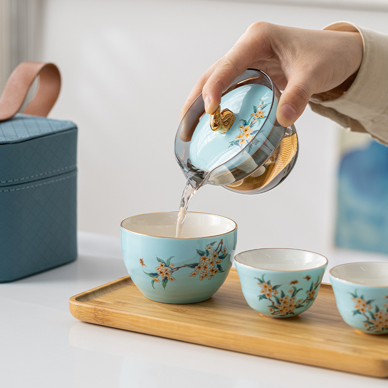 Bộ ấm trà du lịch ngoài trời cắm trại cao cấp, một ấm hai cốc dành cho nữ xách tay, ấm pha trà chuyên dụng cho một người