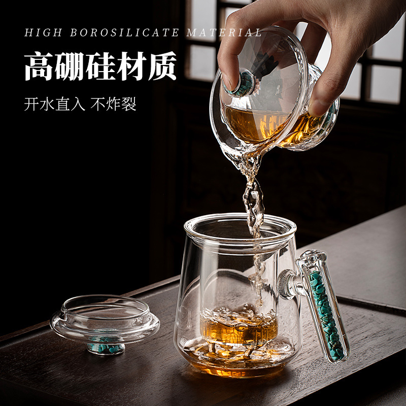 Ly trà thủy tinh chịu nhiệt dày dành cho nam, ly trà tách trà nước, bình nước văn phòng, ấm trà tách trà nước