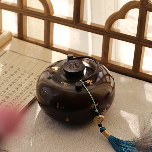 Quà Tặng Trung Quốc phong cách Trung Quốc phong cách cổ đại rắc vàng đồng nguyên chất súp mẹ cầm tay ấm Mặt dây chuyền khắc chữ