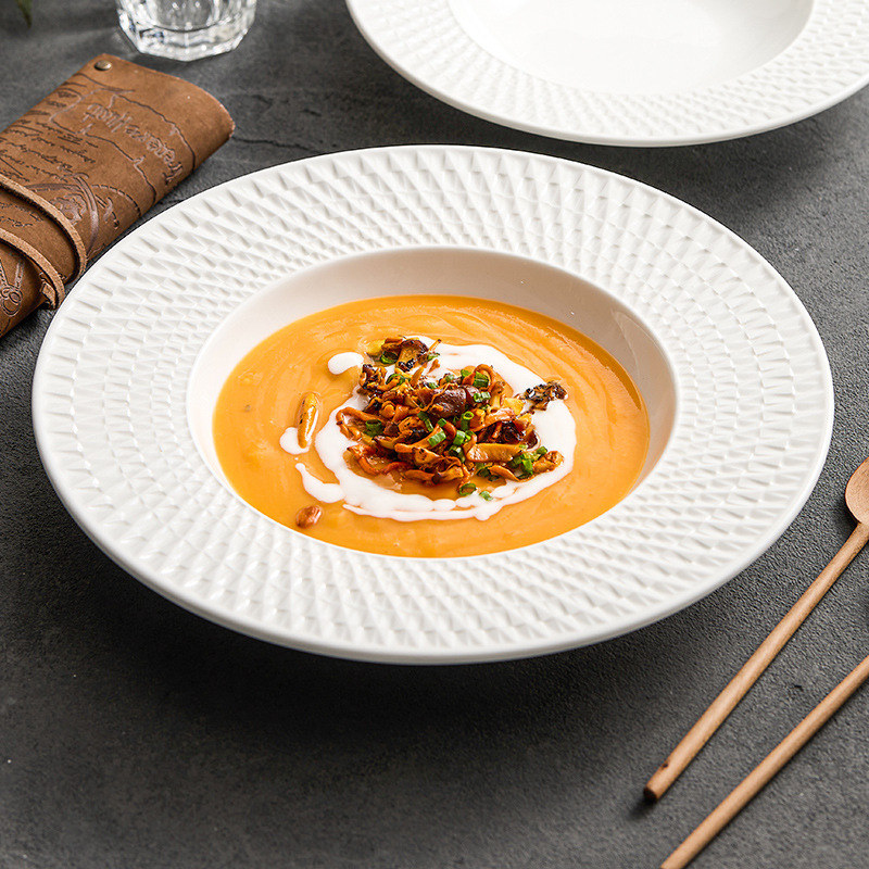 Đĩa mũ rơm, đĩa đồ ăn phương Tây, đĩa gia dụng, Bộ đồ ăn Nghi Lễ sang trọng nhẹ nhàng hiện đại, đĩa súp dày có thể vi sóng