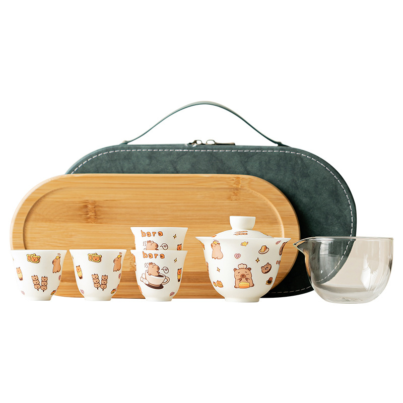Kapibara gốm sứ du lịch nhanh cốc du lịch cắm trại di động ngoài trời bộ trà một bát bốn cốc có khay trà