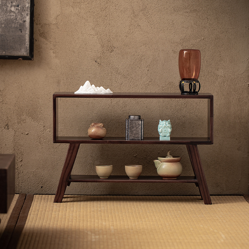 Máy tính để bàn bằng gỗ nguyên khối kiểu Trung Quốc, hộp đựng đồ đựng cốc trà, giá đựng trà Bogu, tủ trưng bày gỗ óc chó đen treo tường