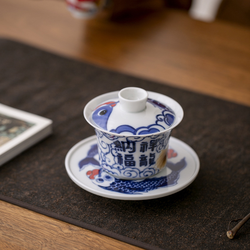 Yingqing Xianglong Nafu Sancai Bát trà Cốc pha trà gốm sứ cao cấp một chiếc có nắp Bán buôn bát trà gia dụng