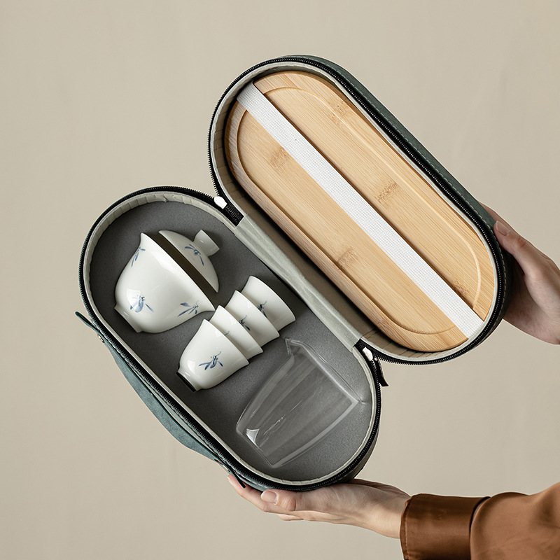 Bộ trà công phu du lịch hồ điệp sáng tạo cốc khách nhanh cầm tay gốm sứ bát pha trà ngoài trời cốc trà có khay trà