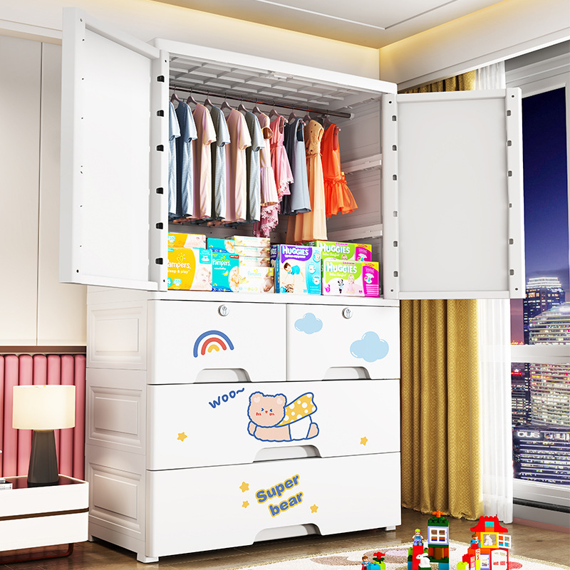 Super Peng 70 chiều rộng mở cửa tủ lưu trữ tủ nhựa lắp ráp tủ treo quần áo trẻ em tủ quần áo trẻ em