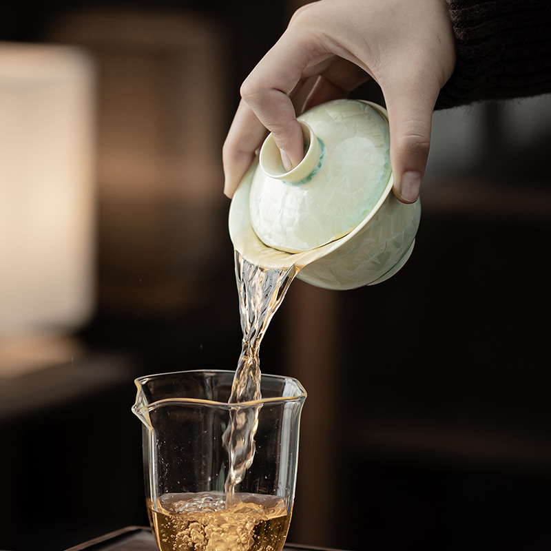 Lò nung kết tinh bát có nắp ba tài dụng cụ trà Kung Fu cốc trà lớn có nắp dụng cụ pha trà đơn bát trà hộp quà