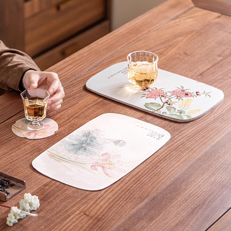 Thảm trà chống thấm hoa phong cách Trung Quốc hai mặt mây gạc hình chữ nhật trà khô thảm khăn trà trà cờ bàn trà cách nhiệt thảm