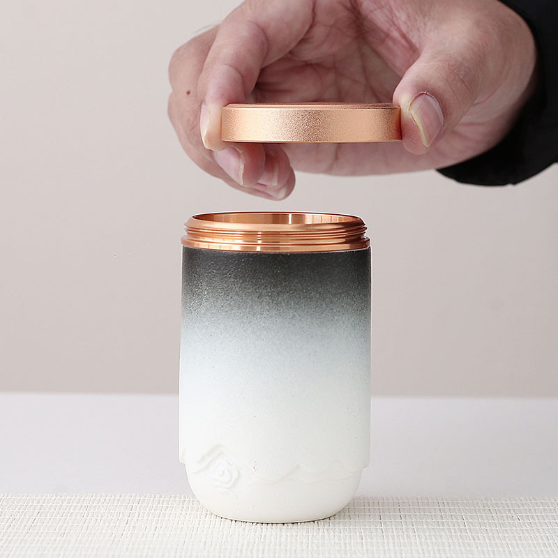 Bình đựng trà gốm sứ, bình đựng trong nhỏ nhỏ cầm tay, bình đựng trà chống ẩm kín, quà lưu niệm kho trà