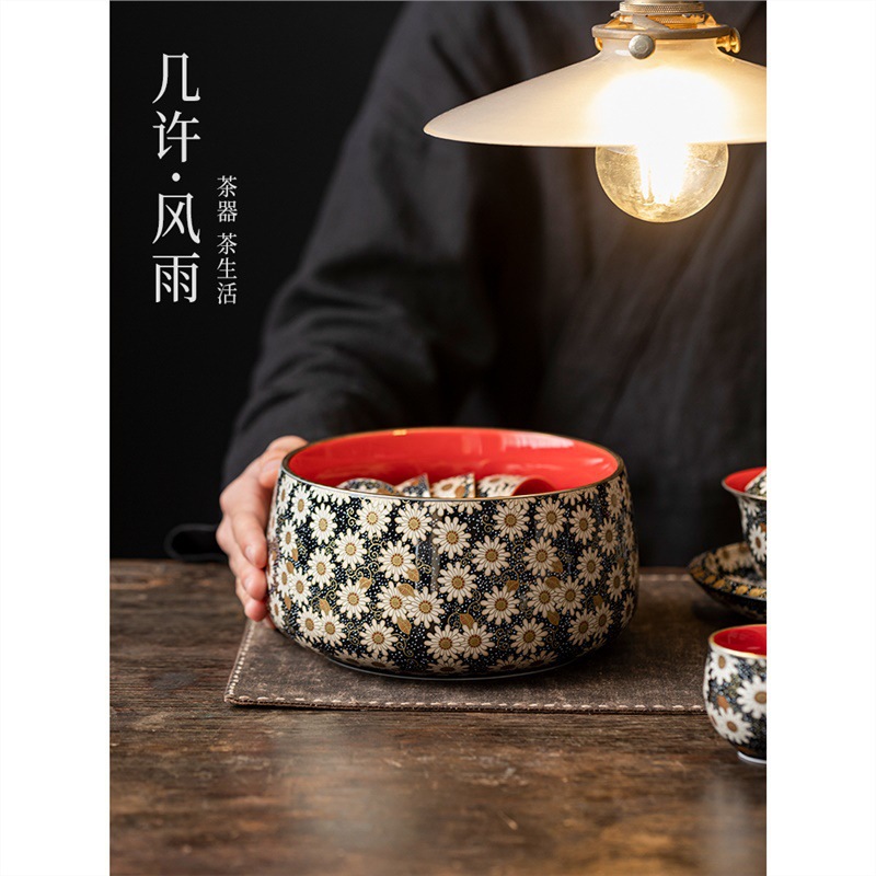 Rửa trà, rửa bút, làm thủ công cao cấp, thùng nước bằng vàng và bạc, phế liệu gia dụng, bộ trà lớn, bán buôn gốm sứ Jianshui