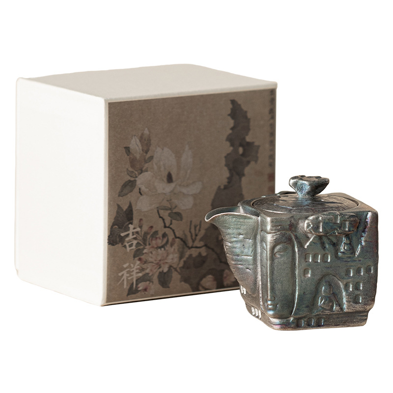 Bình báu vật hang động vuông mạ bạc sáng tạo gốm sứ cổ điển pha trà đơn tách trà chủ nhân cốc trà hộp quà