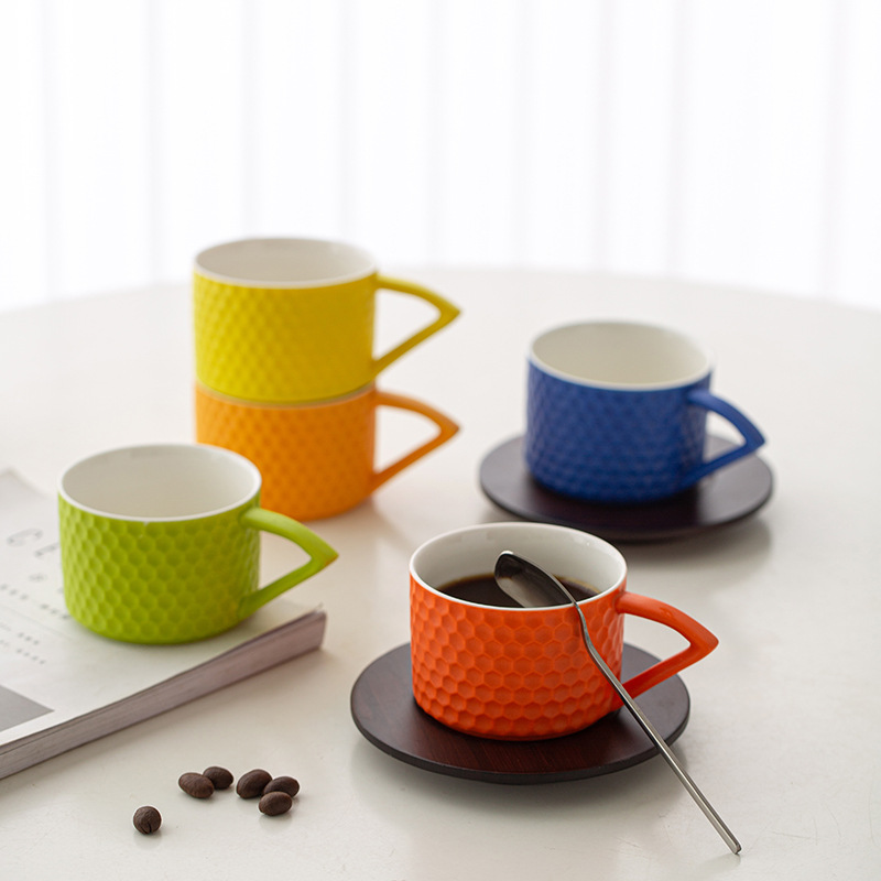 Cốc cà phê giá trị cao Water Cube Bộ gốm sứ cốc Latte treo tai kiểu Mỹ sang trọng nhẹ nhàng