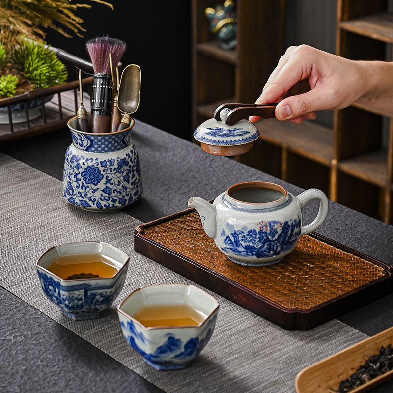 Jingdezhen trắng sứ trà đạo sáu quý ông bộ đồ trà gỗ mun phụ kiện đồ trang trí đồ dùng trà nghệ thuật ống trà cao cấp
