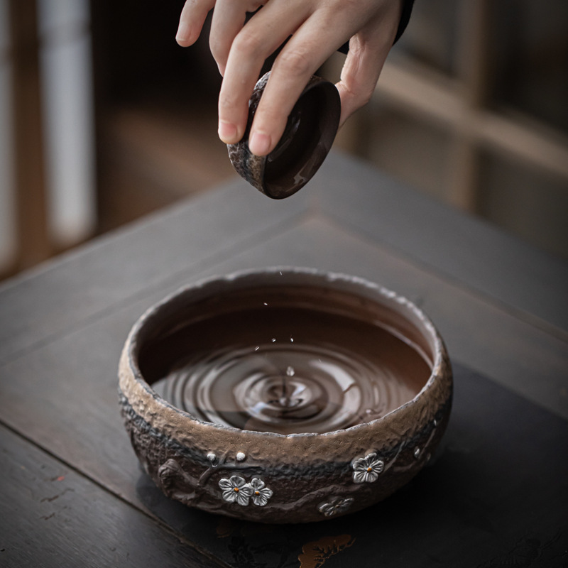 Bán Buôn Đồ gốm thô mạ vàng nhỏ rửa chén trà gia dụng rửa chén bã trà lọ Thiền phụ kiện trà cổ điển bát nước xây nước