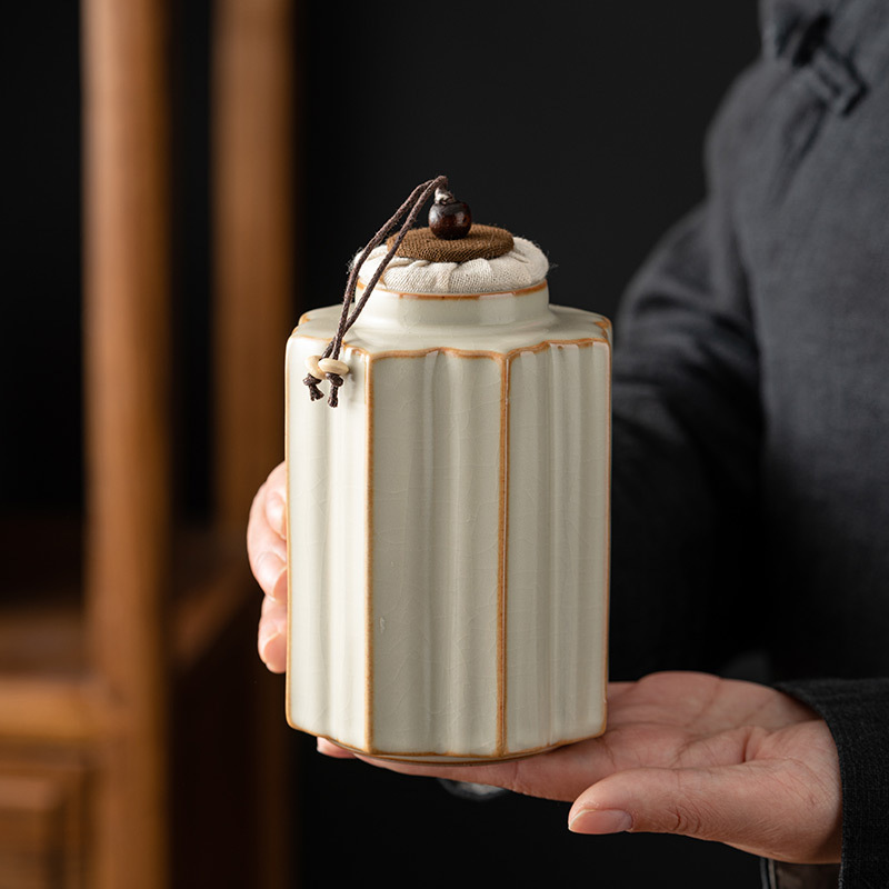 Hộp đựng trà gốm sứ Ruyao, hộp kín, hộp đựng trà chống ẩm cỡ lớn, Hộp đựng trà Pu'er, hộp đựng trà