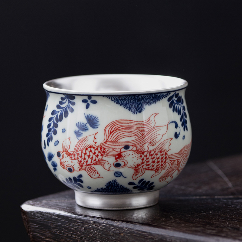 Bộ ấm chén trà Kung Fu bạc 999 sterling, bộ nhỏ gia dụng, thủ công, mạ vàng, 1 ấm 1 chén, hộp quà lưu niệm