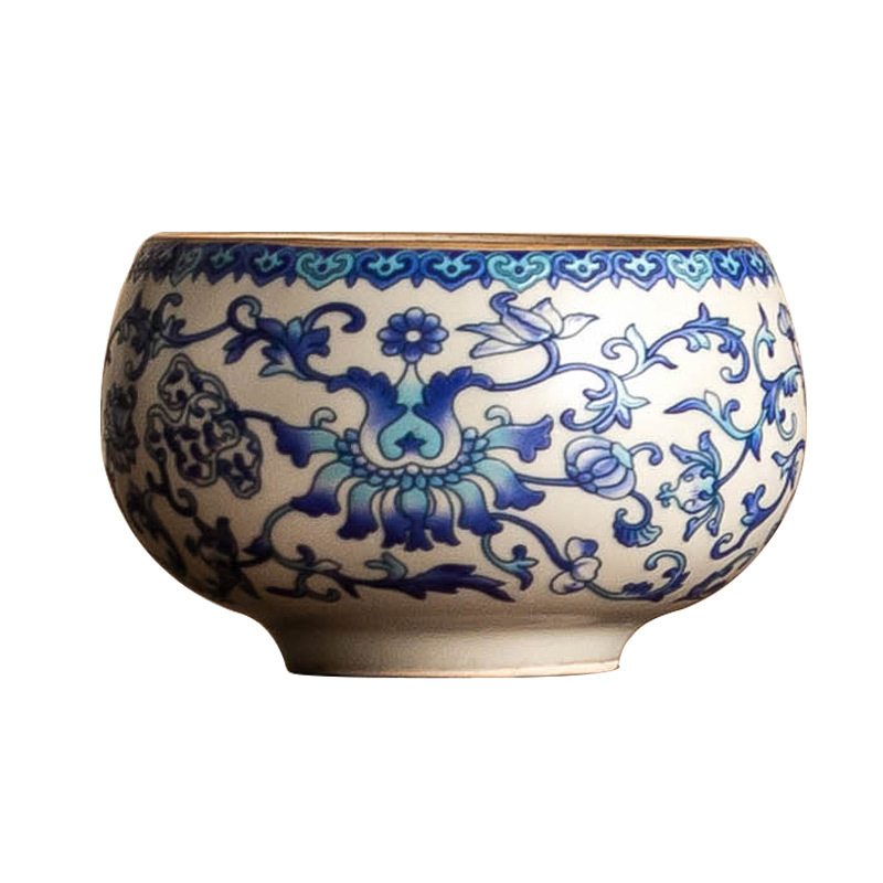 Cốc trà gốm sứ Ruyao cốc chủ nhân cốc trà uống trà gia dụng bộ trà hoa sen xanh trắng bộ trà Trung Quốc cốc La Hán