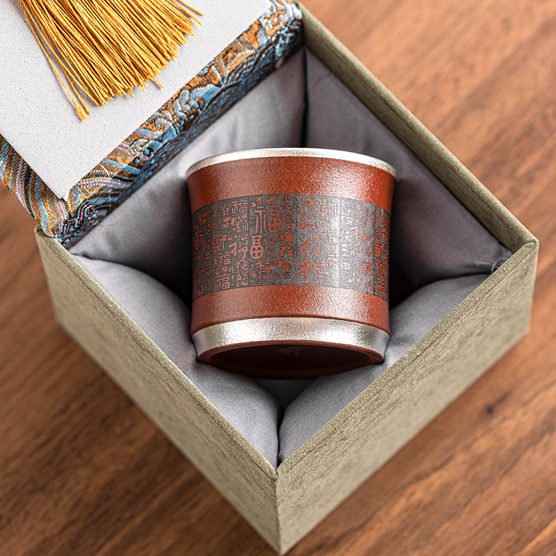 Cốc tre mạ bạc Baifu 999 cốc trà đất sét đỏ cốc chủ nhân cốc trà Kung Fu chuyên dụng cá nhân cao cấp