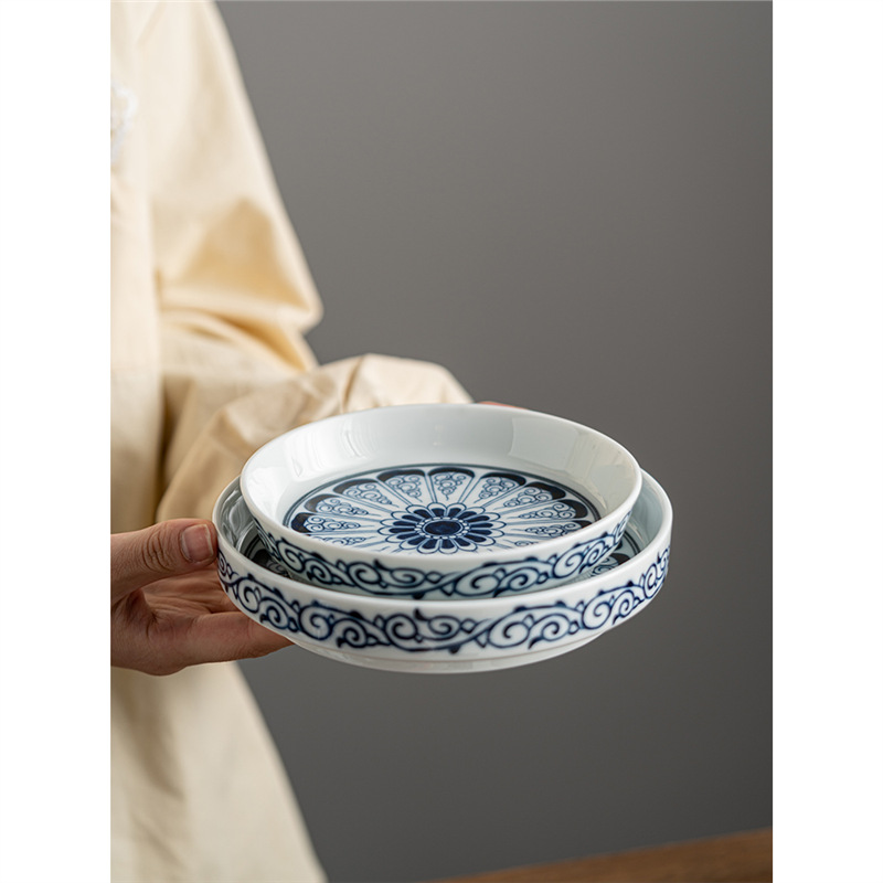 Gốm sứ màu xanh và trắng lò củi bọc cành sen tráng men màu ấm trà lót bàn ủ khô vẽ tay cao cấp lót nồi nắp khay bát