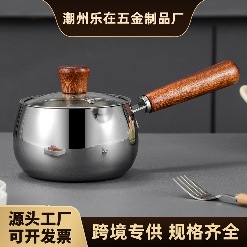 Nồi sữa inox 316 có tay cầm bằng gỗ, nồi bổ sung thức ăn cho bé, nồi nấu mì gia đình, nồi nấu súp, bếp nồi sữa nhỏ đa năng