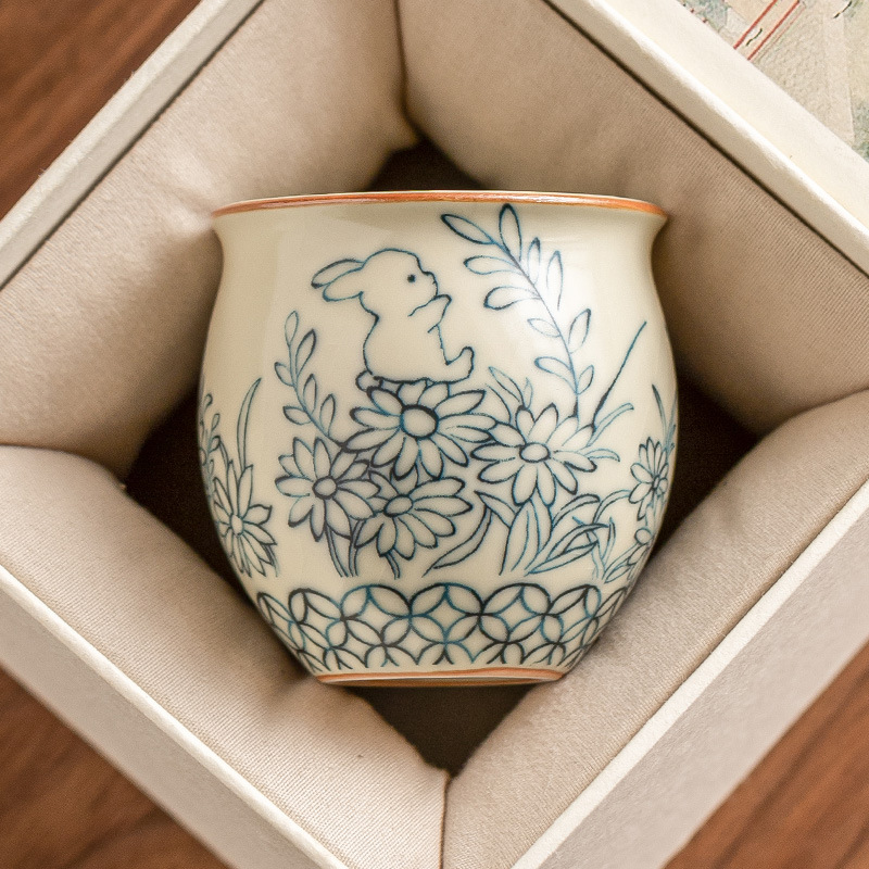 Cốc chủ thỏ dễ thương hoa mặt trời Ru Kiln cốc đơn cốc đơn đồ dùng gia dụng cao cấp cốc trà bộ trà công phu cốc trà