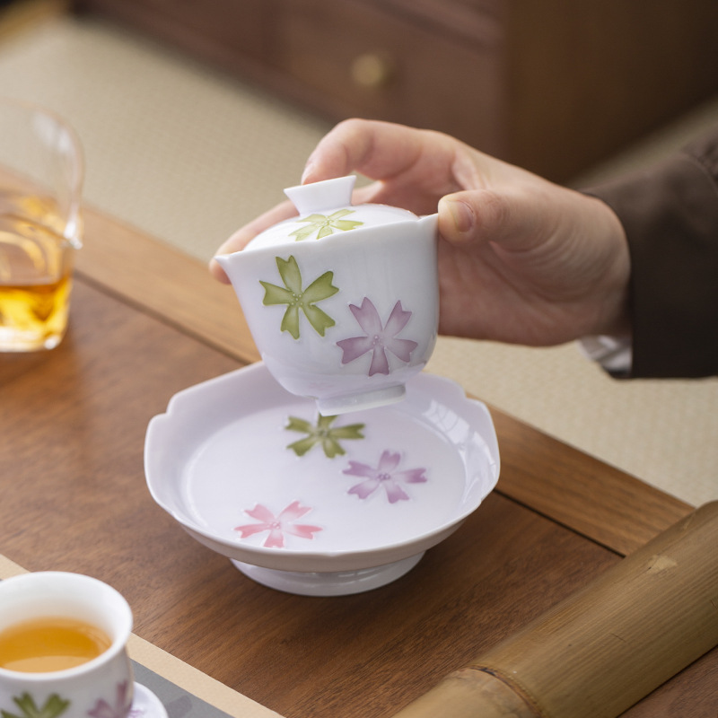 Bát có nắp vẽ tay Arita thiết bị pha trà tráng men một người dụng cụ pha trà Kung Fu gia dụng cốc trà gốm sứ nắp cốc pha trà