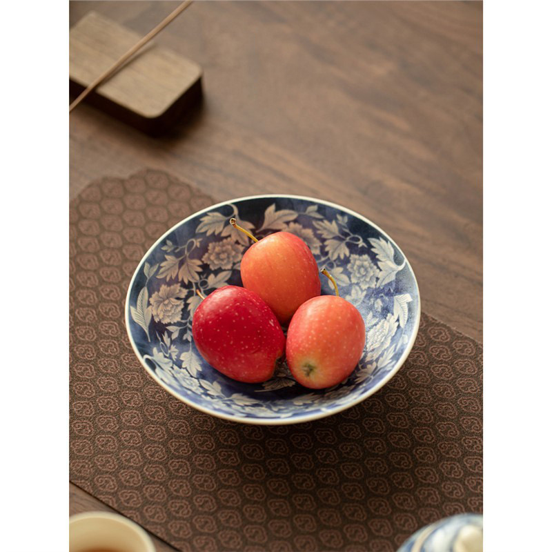 Ấm hoa mẫu đơn tráng men soda kiểu Nhật, ấm trà màu xanh và trắng cổ điển gia dụng, khay đựng trà, đệm ấm, bàn pha khô