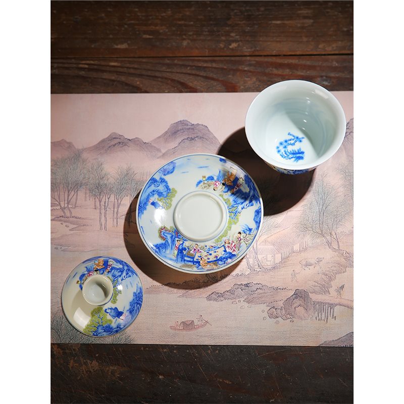 Cốc trà tam tài tráng men cổ bát trà gốm sứ yến tiệc đêm đào mận thủ công bát trà Kung Fu bộ trà bát trà lưu niệm