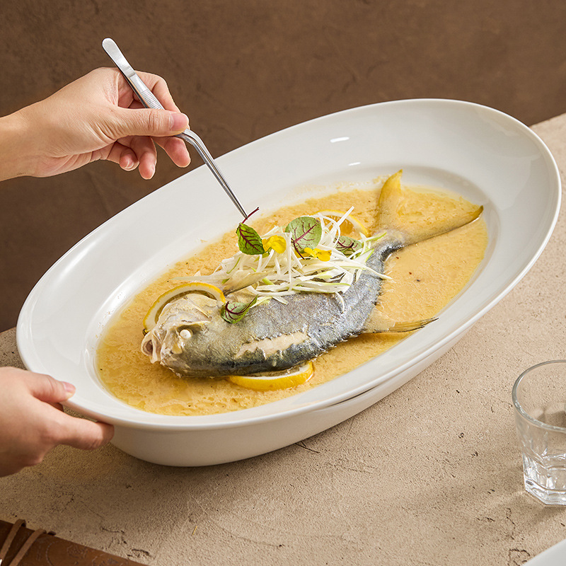 Đĩa cá hấp cách nhiệt sưởi nến, bộ đồ ăn khách sạn, bếp riêng, đĩa gốm sứ đặc biệt cho nhà hàng, đĩa rau thương mại